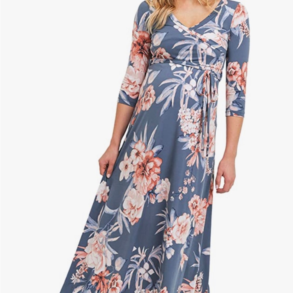 Beautiful Women's Faux Wrap Maxi Maternity Dress with Belt  NWT